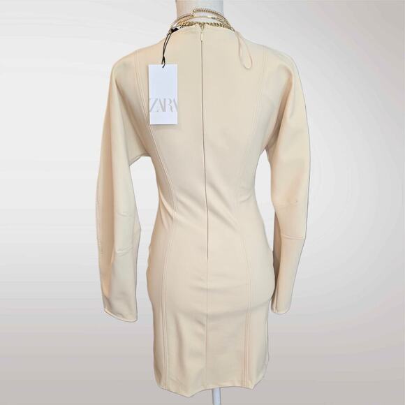 Zara NEW Women's Sz Small Peachy Beige Stretchy Bodycon Corset Midi Dress - Picture 2 of 6